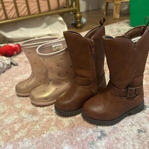 Size 4 OshKosh B'gosh Brown Boots and pink rain boot lot